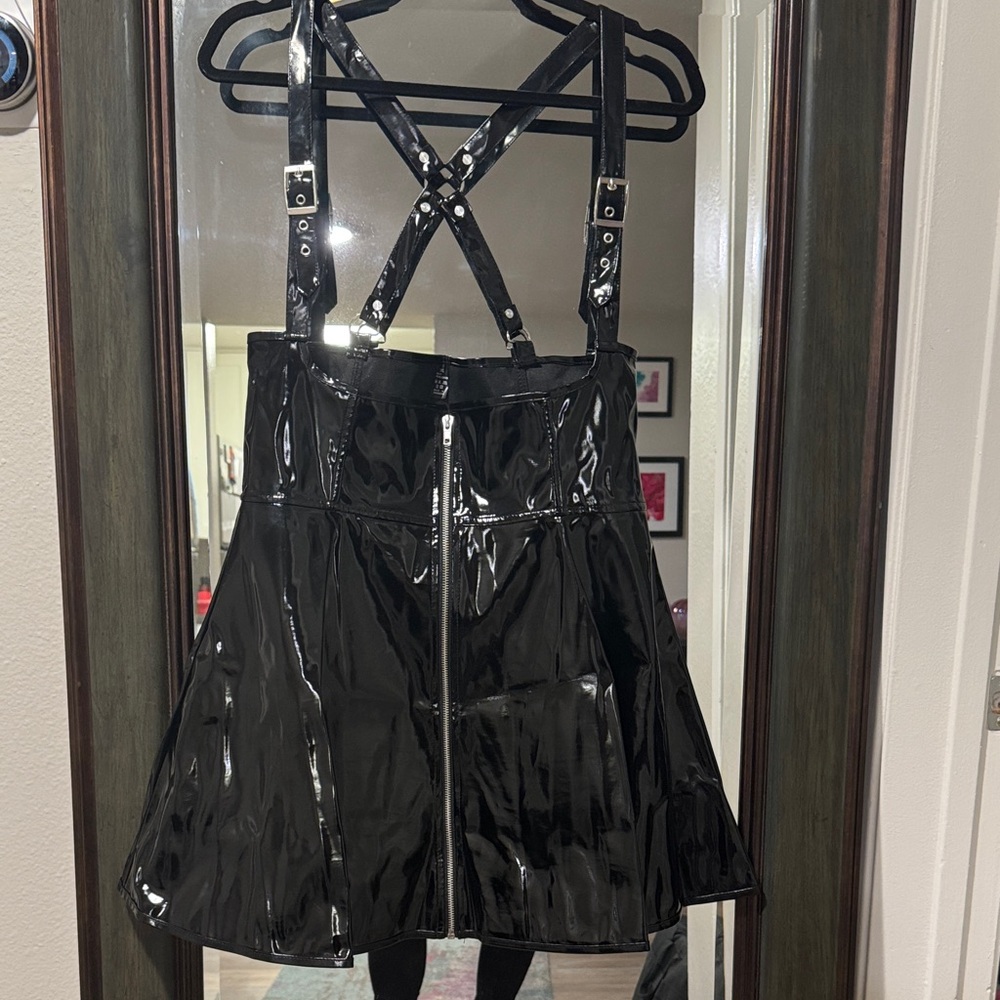 Black Patent Leather Suspender Skirt